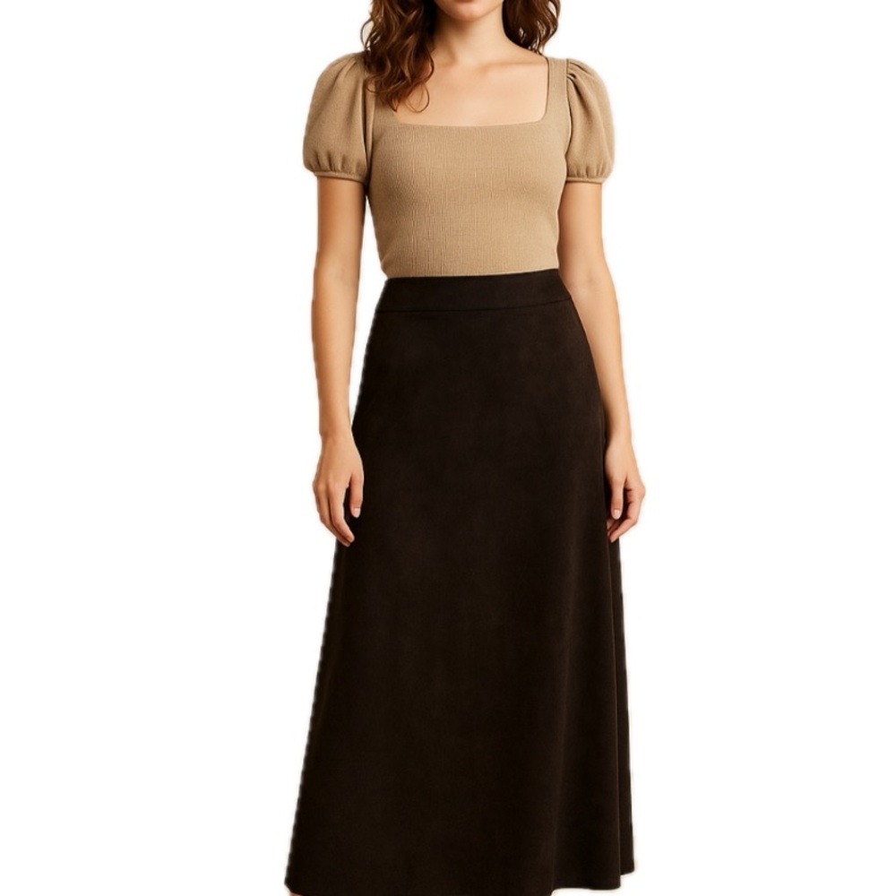 Tribeca Studio, Elegant Faux Suede Black Women's Skirt, Size 10